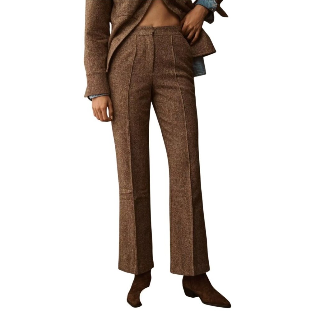 Aligne Lena Trousers Pants Wool-Blend Tweed Anthropologie Anthro Brown Size 2